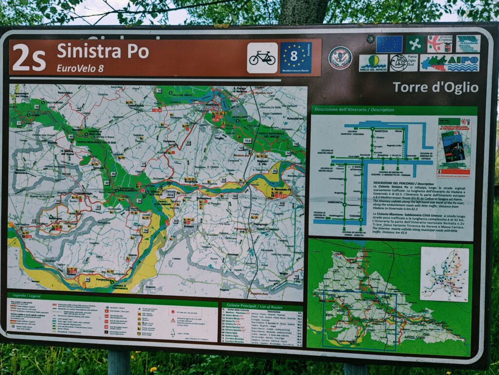 Photograph of a EuroVelo 8 map along Po River