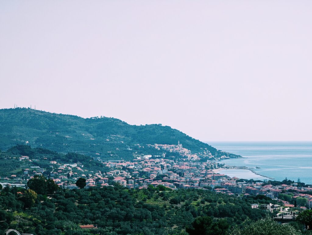 City of Diano Marina to the left and the Mediterranean Sea on the right