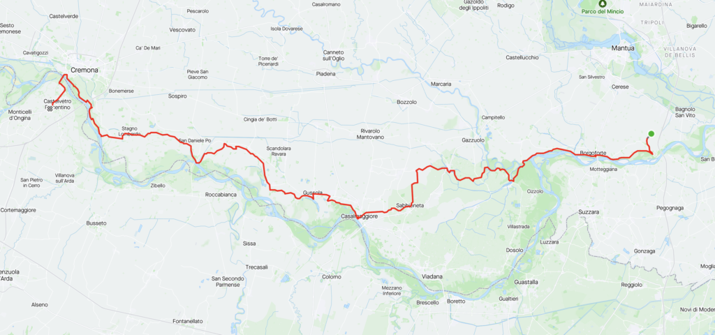 Map of bike ride from Mantua to Cremona