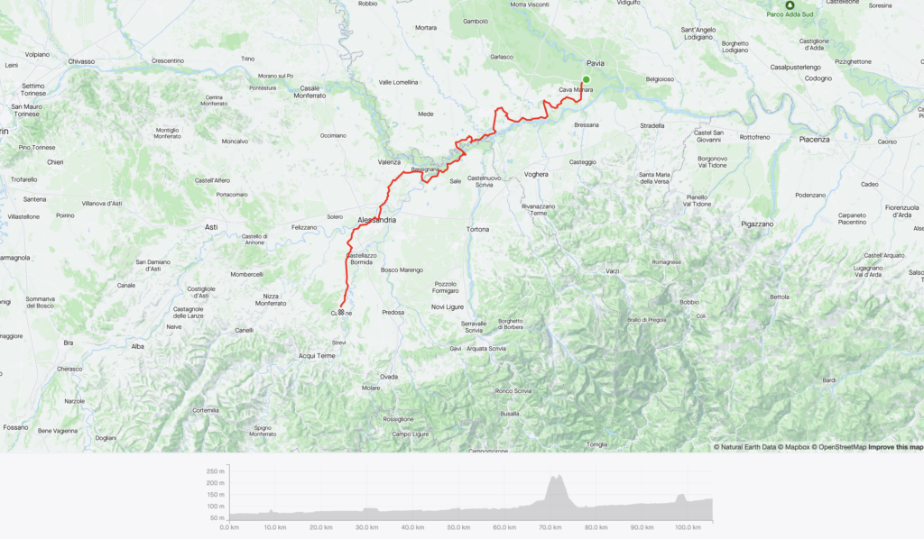 Map of my ride from Pavia to Cassine
