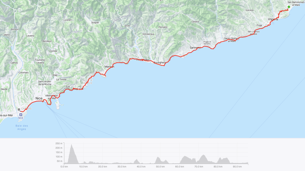GPS Map of my ride from Diano Marina to Nice
