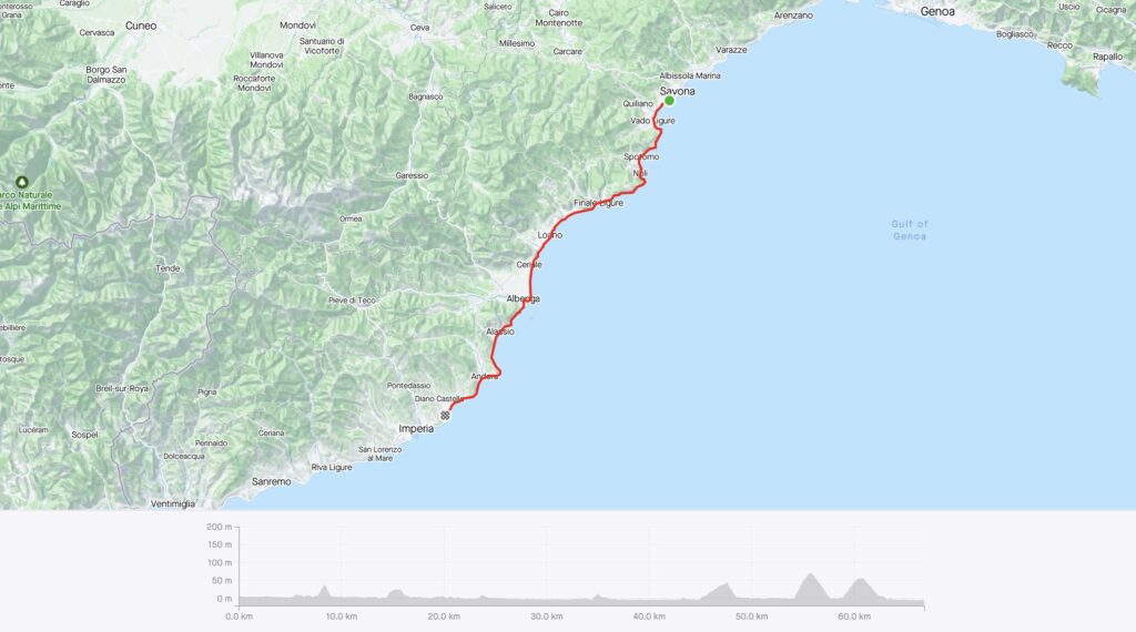 Map of my ride from Savona to Diano Marina