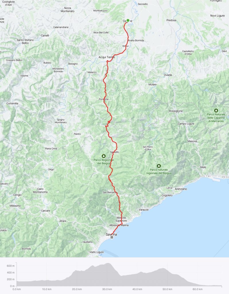 Map of my ride from Cassine to Savona