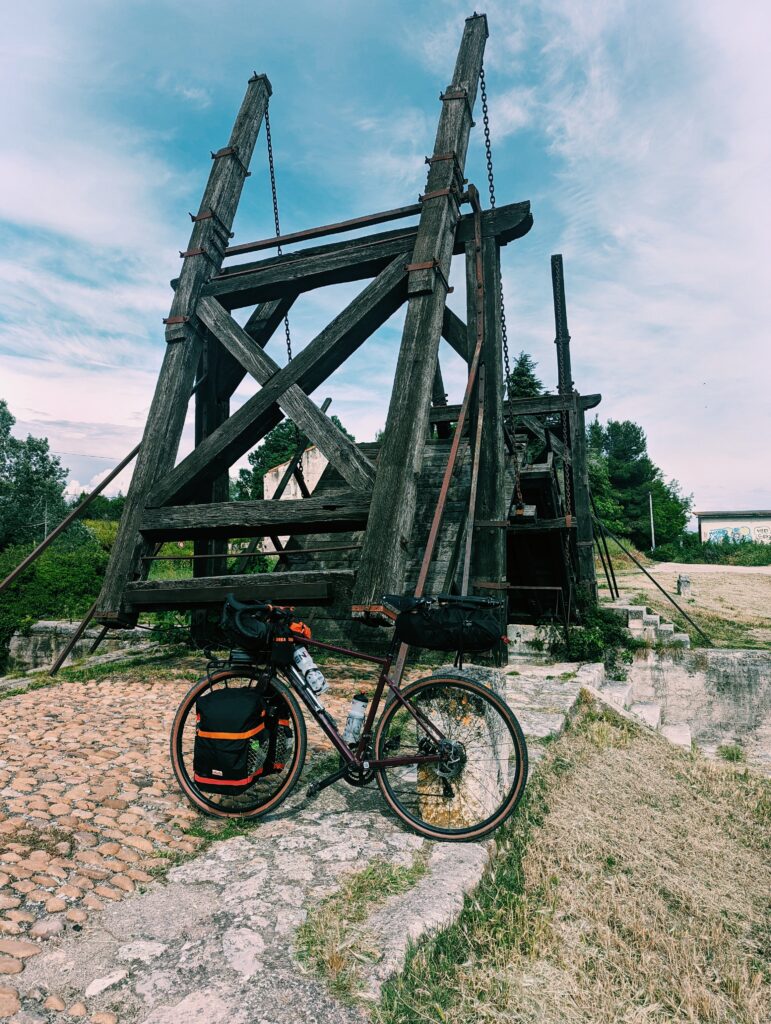 My bike in front of Pont Van-Gogh near Arles, a double-beam drawbridge