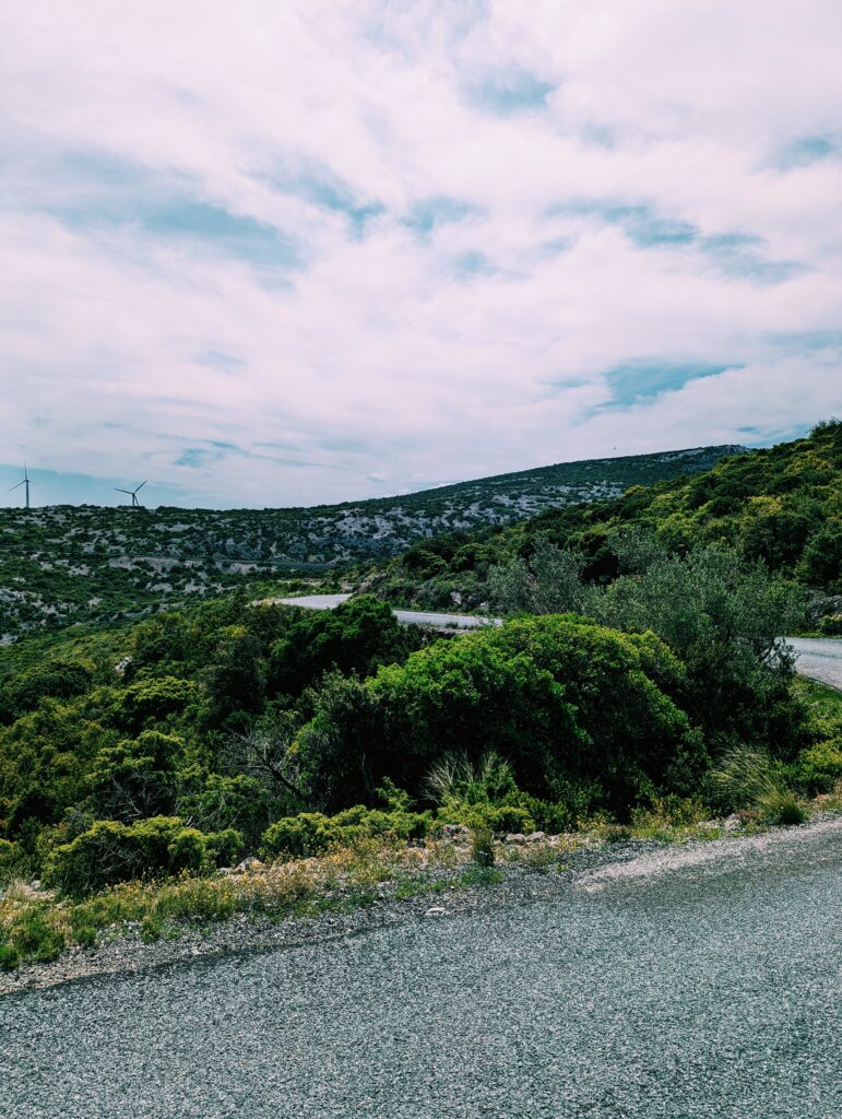 Road winding up a hill in the Roussillan