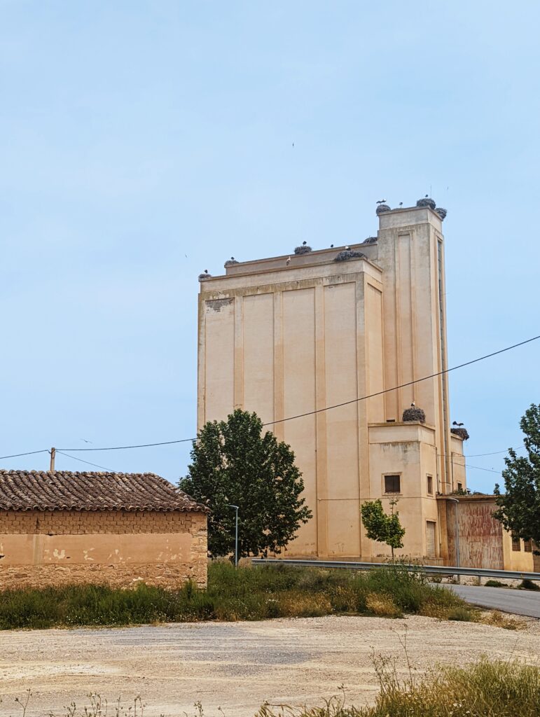 Industrial building with at least 10 visible stork's nests