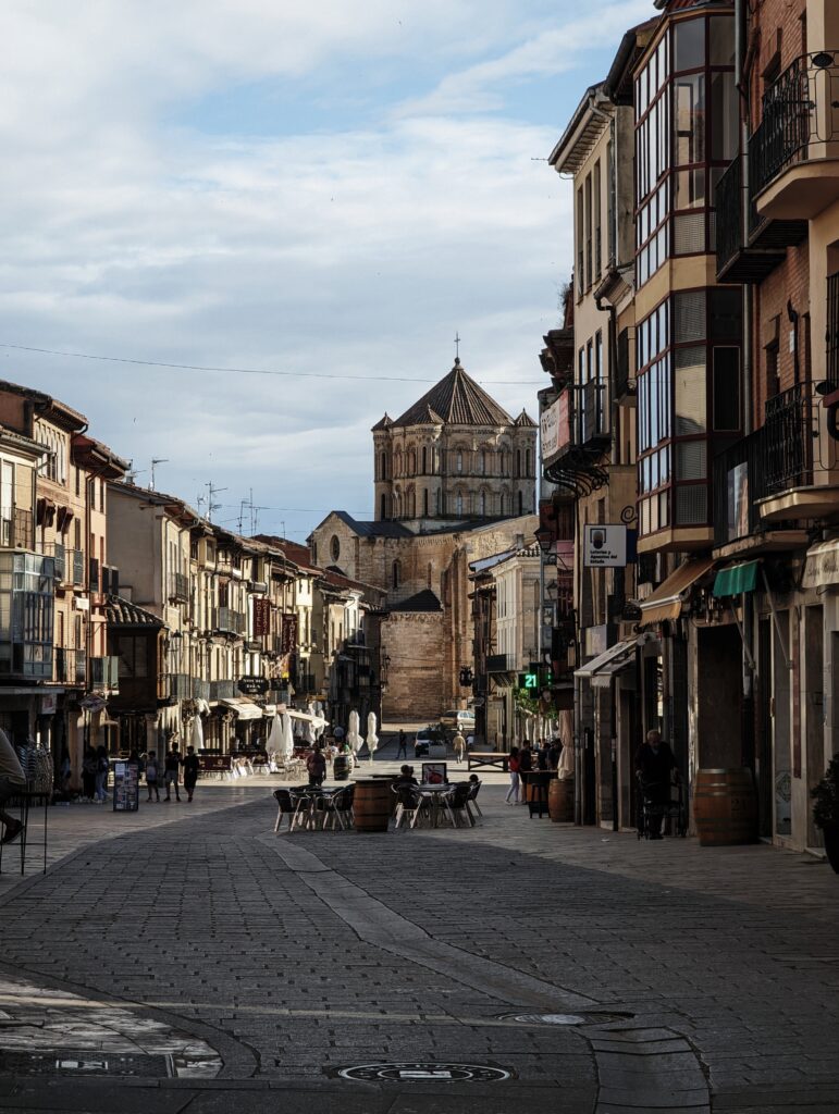 The main street in Toro with the Colegiata de Santa María la Mayor Church in the background