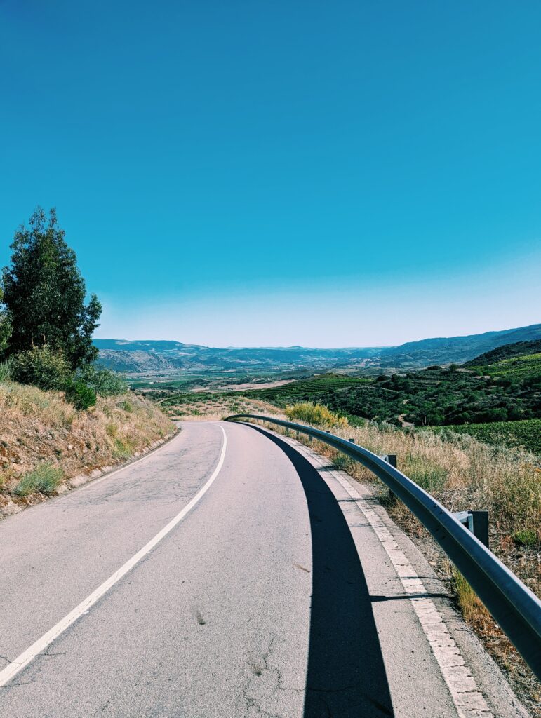 In the foreground a road leading down the mountain overlooking Terras de Trás-os-Montes