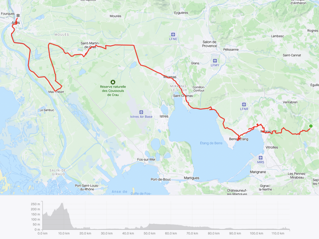 Map of ride from Aix-en-Provence to Arles