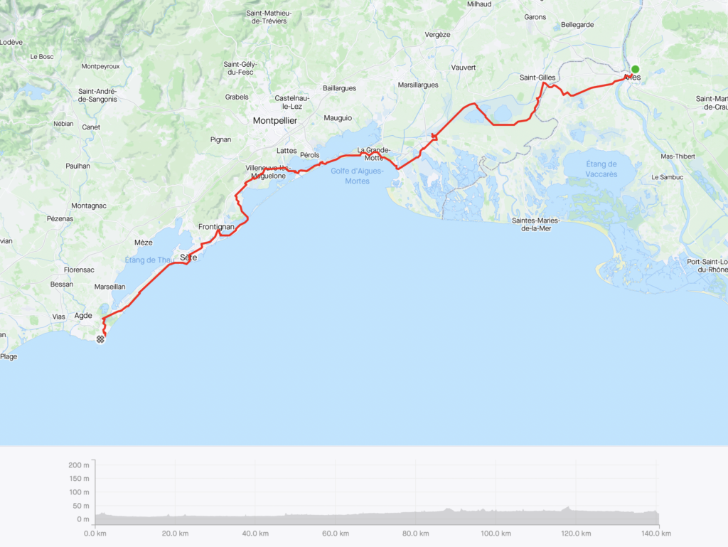 Map of my ride from Arles to Agde