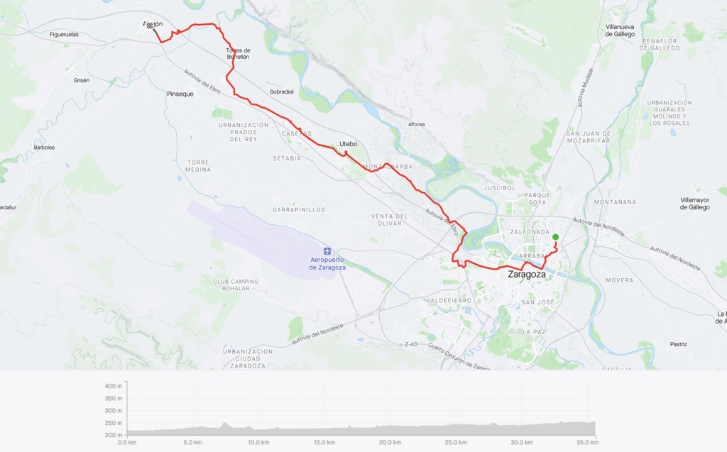 Map of my ride from Zaragoza to Alagón