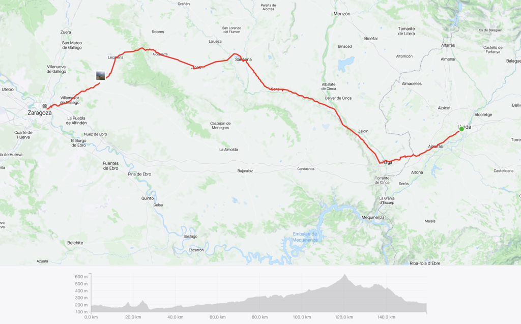 Map of my ride from Lleida to Zaragoza