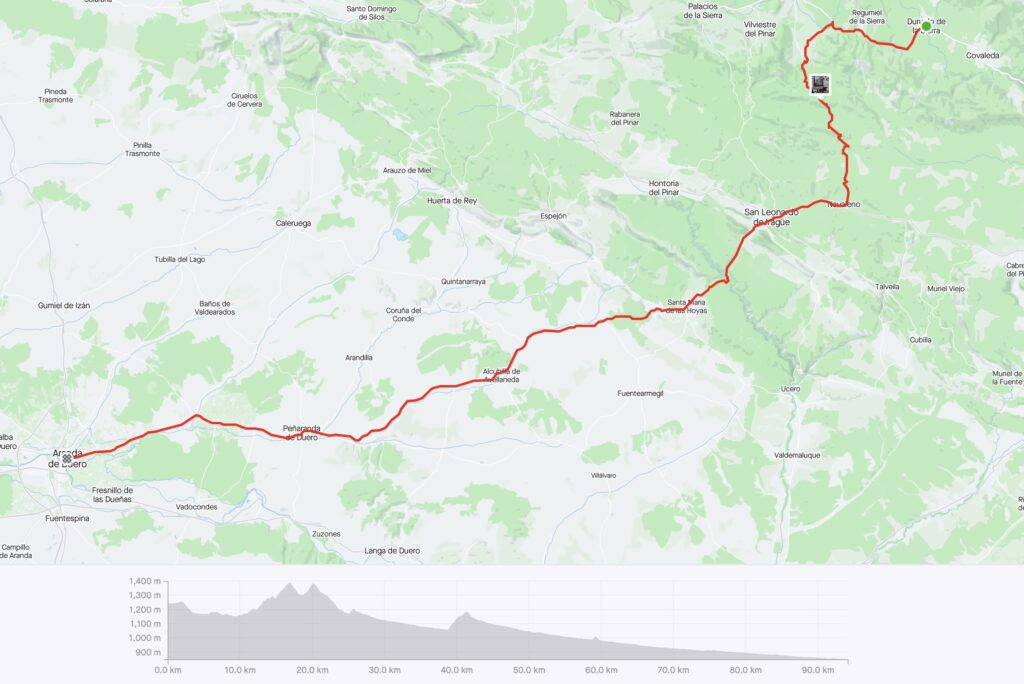 Strava map for my ride from Duruelo de la Sierra to Aranda de Duero