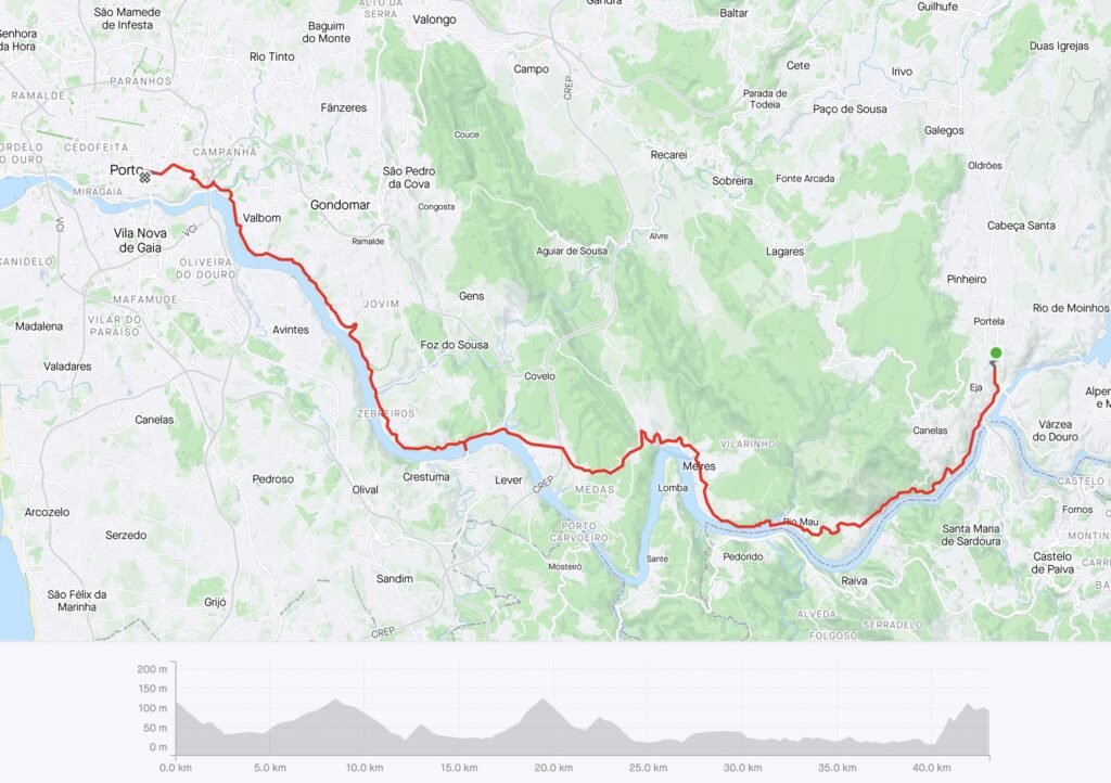Strava map of ride from Entre-os-Rios to Porto