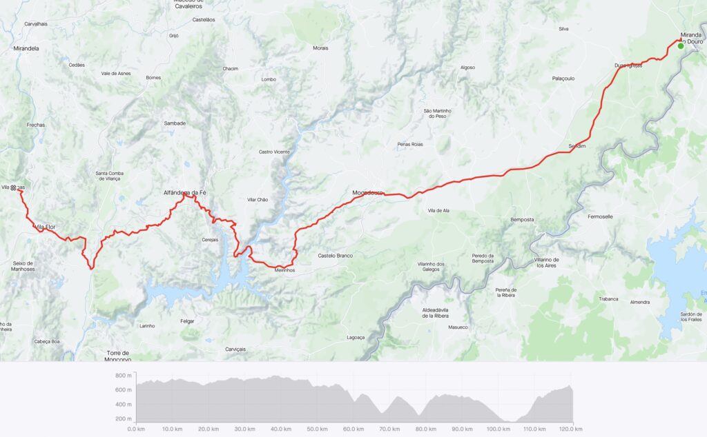 Strava map of my ride from Miranda do Douro to Vilas Boas